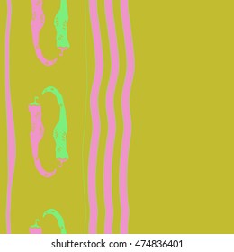 Vertical pattern with hot peppers,striped, seamless . Hand drawn.