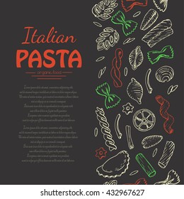 Patrón vertical con pasta italiana de fondo oscuro