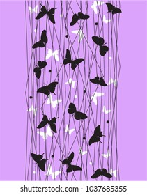 vertical pattern with lines and butterflies, vector illustration