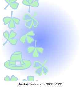 Vertical    pattern of patrick's day,  ireland,doodles,leaves,clover,spring,symbol,irish,shamrock, hats, copy space . Hand drawn.