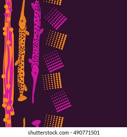 Vertical pattern of sea fishes, seamless. Hand drawn.