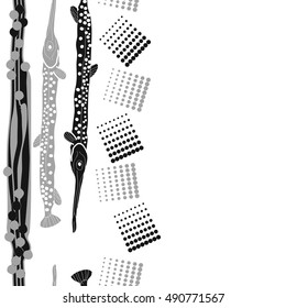 Vertical pattern of sea fishes, seamless. Hand drawn.