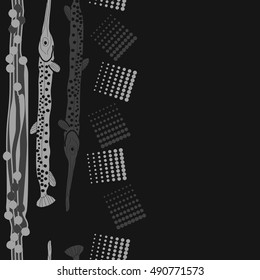 Vertical pattern of sea fishes, seamless. Hand drawn.