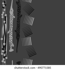 Vertical pattern of sea fishes, seamless. Hand drawn.