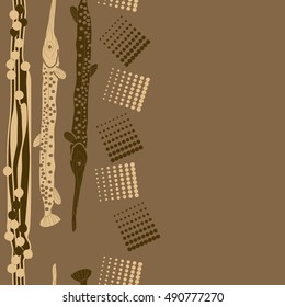 Vertical pattern of sea fishes, seamless. Hand drawn.