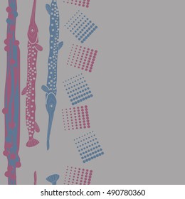 Vertical pattern of sea fishes, seamless. Hand drawn.