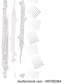 Vertical pattern of sea fishes, seamless. Hand drawn.
