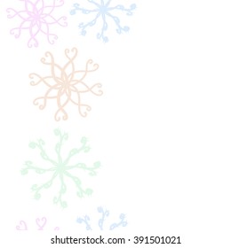 Vertical pattern of snowflakes , doodles, hole, ellipses, seamless , copy space. Hand drawn.