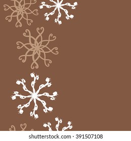 Vertical pattern of snowflakes , doodles, hole, ellipses, seamless , copy space. Hand drawn.