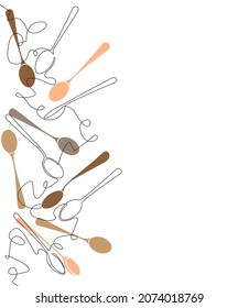 Vertical pattern with spoons. Cooking Background. Continuous drawing style. Can be yused for  to decorate a cook book, in social media, websites, for menu, banner, flyer, cover, restaurant identity. 