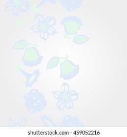   vertical   pattern of  stylized floral motif, doodles,  spot, hole, flowers,stars,spirals, ellipses, branches, copy space . Hand drawn.