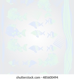 Vertical pattern of  stylized  sea motif, striped . Hand drawn.