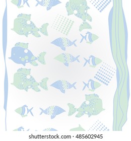 Vertical  pattern of  stylized  sea motif, striped . Hand drawn.