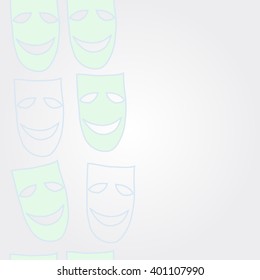 Vertical     pattern of theater masks, copy space. Hand drawn.