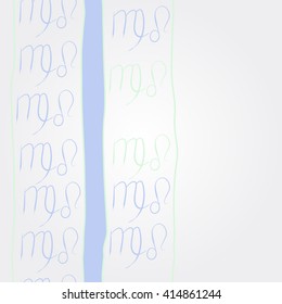 Vertical pattern of zodiac signs, doodles, object,virgo,lions,stripes, spot,  copy space. Hand drawn.