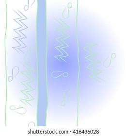 Vertical   pattern of zodiac signs, doodles, object,aquarius,lions, zigzag,stripes, copy space. Hand drawn.