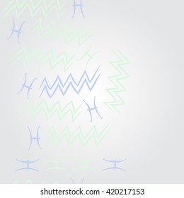 Vertical pattern of zodiac signs, doodles, object,pisces,aquarius, copy space. Hand drawn.