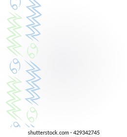 Vertical     pattern of zodiac signs, doodles,  object,cancer, aquarius, copy space. Hand drawn.