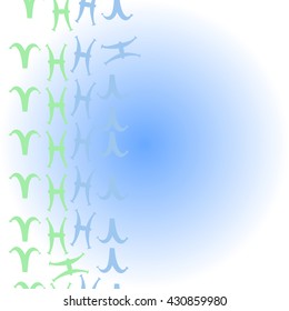 Vertical     pattern of zodiac signs, doodles,  object,aries, pisces,  copy space. Hand drawn.