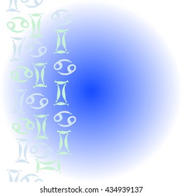     vertical  pattern of zodiac signs, doodles,  object,gemini,cancer, copy space. Hand drawn.