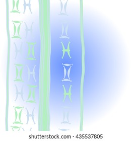     vertical pattern of zodiac signs, doodles,  object,gemini,pisces, stripes, copy space. Hand drawn.