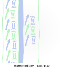   vertical pattern of zodiac signs, doodles,  object,gemini,sagittarius, stripes, spot, copy space. Hand drawn.
