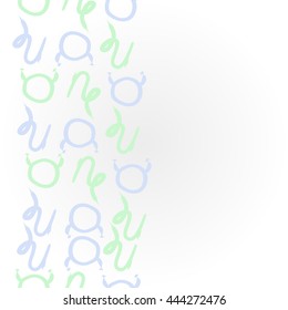 Vertical   pattern of zodiac signs, doodles,  object, taurus,capricorn, copy space. Hand drawn.