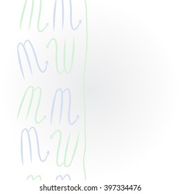 Vertical    pattern of zodiac signs motif,scorpio,   stripes, object, copy space. Hand drawn.
