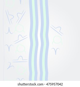 Vertical    pattern of zodiac signs, stripes. Hand drawn.