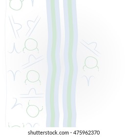 Vertical    pattern of zodiac signs, stripes. Hand drawn.