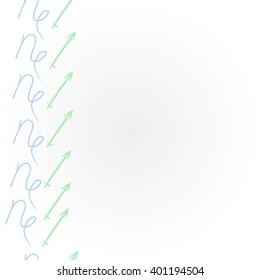 Vertical    pattern of zodiac sings, capricorn, sagittarius, copy space. Hand drawn.