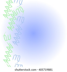 Vertical     pattern of zodiac sings, virgo, aquarius,zigzag, copy space. Hand drawn.