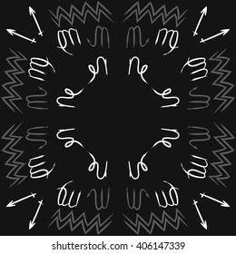 Vertical    pattern of zodiac sings, virgo, aquarius,zigzag, sagittarius, scorpio, capricorn, copy space. Hand drawn.