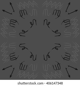 Vertical    pattern of zodiac sings, virgo, aquarius,zigzag, sagittarius, scorpio, capricorn, copy space. Hand drawn.