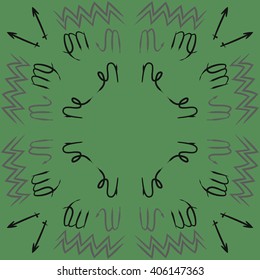 Vertical    pattern of zodiac sings, virgo, aquarius,zigzag, sagittarius, scorpio, capricorn, copy space. Hand drawn.