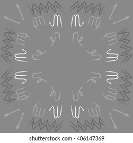 Vertical    pattern of zodiac sings, virgo, aquarius,zigzag, sagittarius, scorpio, capricorn, copy space. Hand drawn.