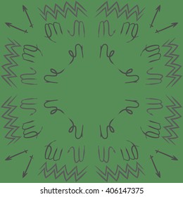 Vertical    pattern of zodiac sings, virgo, aquarius,zigzag, sagittarius, scorpio, capricorn, copy space. Hand drawn.