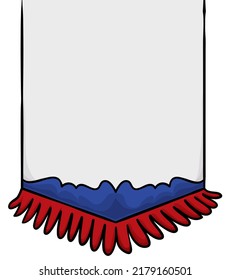 Vertical pennant or banner with empty and white space, decorated with blue and red fringes resembling Russian colors. Design in cartoon style with outlines.