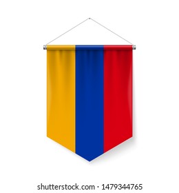 Vertical Pennant Flag of Armenia as Icon on White Background with Shadow Effects. Patriotic Sign in Official Color Scheme, Armenian Flag