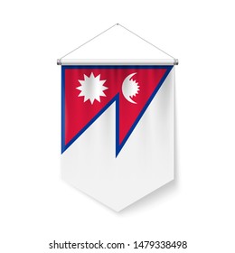 Bandera vertical Pennant de Nepal como icono en fondo blanco con efectos de sombra. Signo patriótico en combinación oficial de colores, bandera nepalí