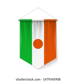 Vertical Pennant Flag of Niger as Icon on White Background with Shadow Effects. Patriotic Sign in Official Color Scheme, Nigerien Flag