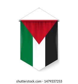 Vertical Pennant Flag of Palestine as Icon on White Background with Shadow Effects. Patriotic Sign in Official Color Scheme, Palestinian Flag