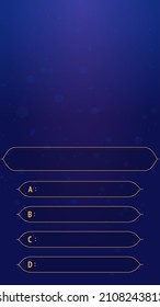 Vertical phone quiz app. Question and answers template from TV game. Test and quiz concept. Quiz game in tv. Gradient background of blue and azure color. Four answers for knowledge exam.