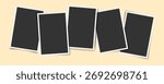 Vertical photo frame layout. Scattered five picture frame template. Blank retro photo display. Portrait photo placeholder design. Overlapped Print card mockup