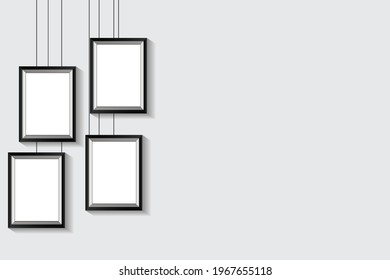 Vertical photo frame, rectangle, black exterior frame overlaid with white frame on gray background.