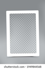 Plantilla vertical de fotograma sobre fondo gris. Celebración de vacaciones forma de marco fotográfico blanco con esquinas redondeadas. Amortización de imágenes vacías