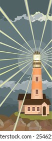 Vertical picture of a lighthouse on the background of sky
