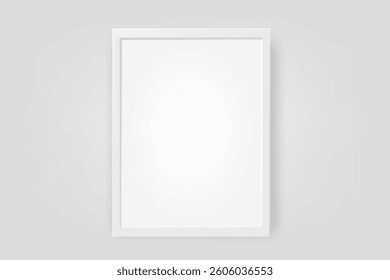 Vertical picture with white frame on the wall. 3d vector mockup