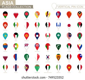 Vertical pin icon, Asia flag collection.