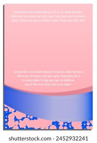 Vertical pink abstract background with blue ribbon, coral blots, for cover, title page of presentation, report, album in A4 format. Template layout for design of printed products. Vector banner